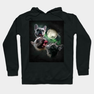 3 French Bulldog Dog Moon, Wolf Dogs, Wolves Howling Hoodie